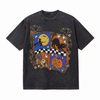 LAWLESSROW Halloween Patchwork Witch Cat Pumpkin Vintage Acid Wash Tee