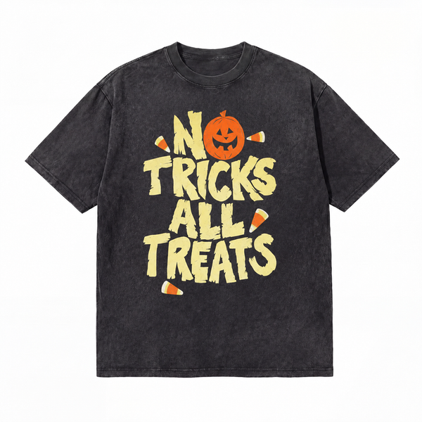 LAWLESSROW No Tricks All Treats Pumpkin Vintage Acid Wash Tee