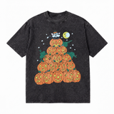 LAWLESSROW Stacked Pumpkin Cat Moon Vintage Acid Wash Tee