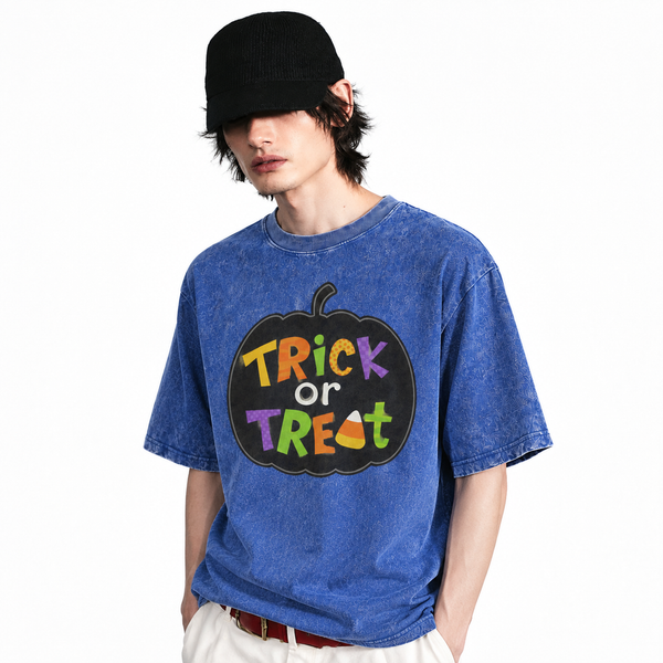 LAWLESSROW Trick Or Treat Colorful Pumpkin Vintage Acid Wash Te - hover