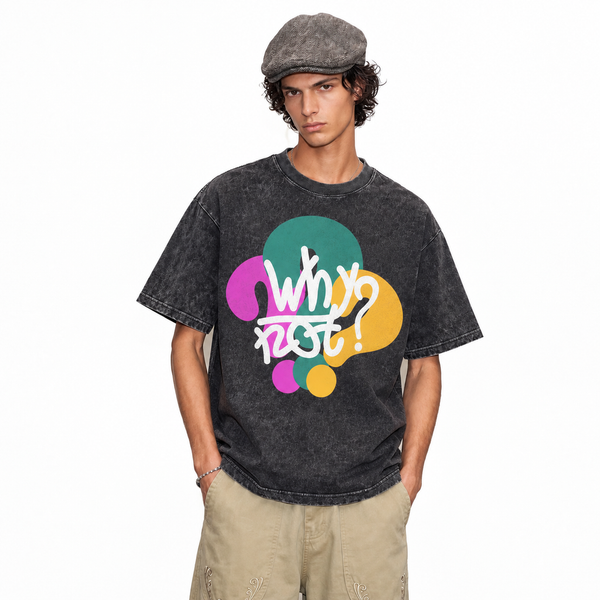 LAWLESSROW Why Not Colorful Question Mark Vintage Acid Wash Tee - hover