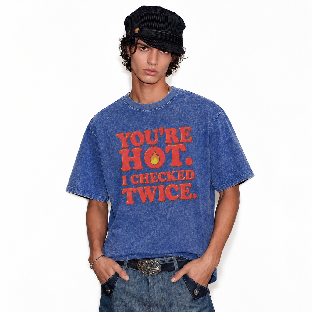 LAWLESSROW You're Hot I Checked Twice Flame Vintage Acid Wash Tee