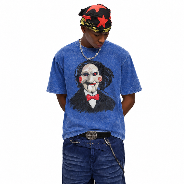 LAWLESSROW Billy The Puppet Horror Sketch Vintage Acid Wash Tee - hover