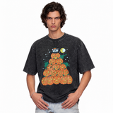 LAWLESSROW Stacked Pumpkin Cat Moon Vintage Acid Wash Tee