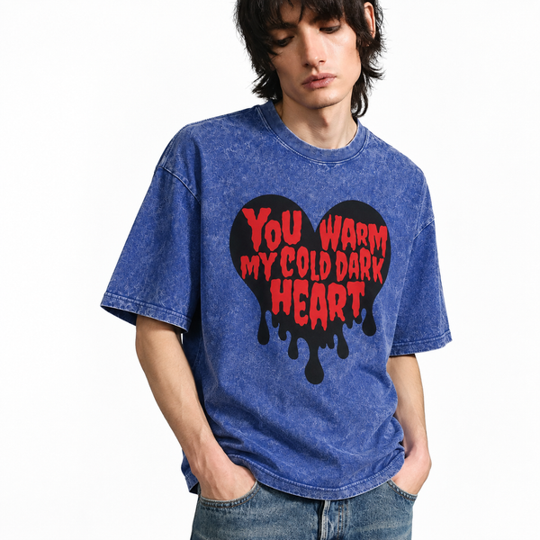 LAWLESSROW You Warm My Cold Dark Heart Dripping Heart Vintage Acid Wash Tee - hover