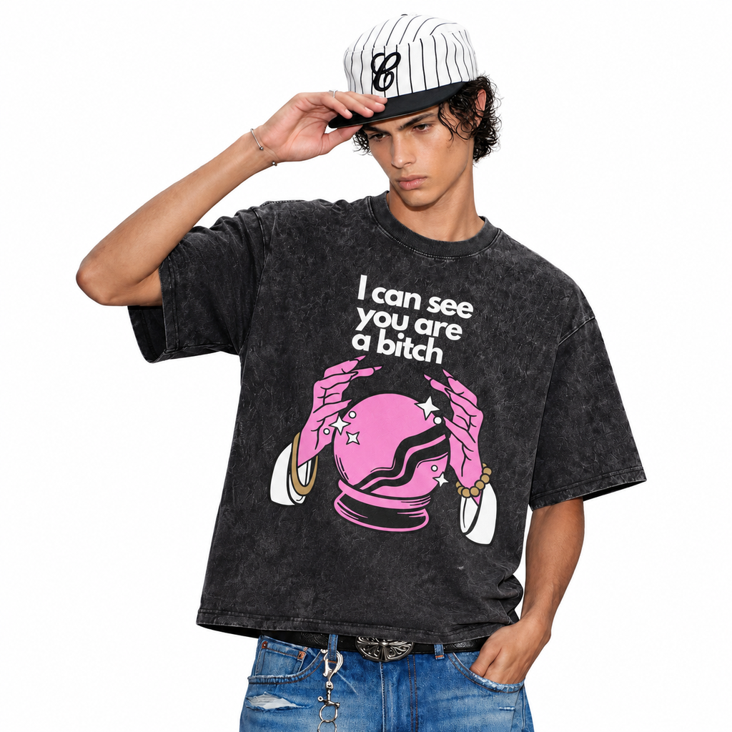 LAWLESSROW Mystic Slogan Vintage Acid Wash Tee
