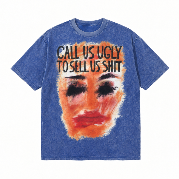 LAWLESSROW "Call Us Ugly" Slogan & Portrait Vintage Acid Wash Tee