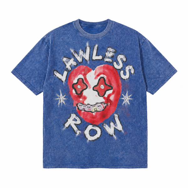 LAWLESSROW Lawless Row Creepy Heart Face Vintage Acid Wash Tee