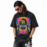 LAWLESSROW Trippy Rainbow Demon Skull Vintage Acid Wash Tee