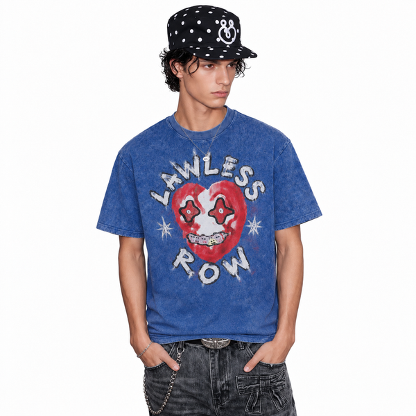 LAWLESSROW Lawless Row Creepy Heart Face Vintage Acid Wash Tee - hover
