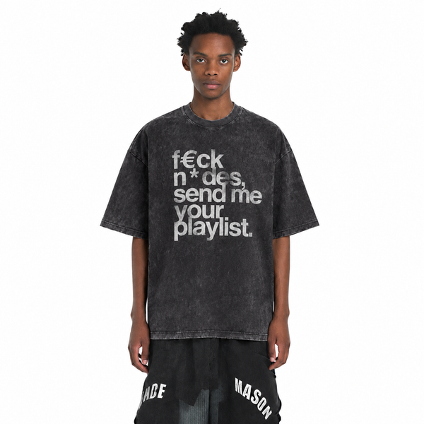 LAWLESSROW "Send Me Your Playlist" Slogan Vintage Acid Wash Tee - hover