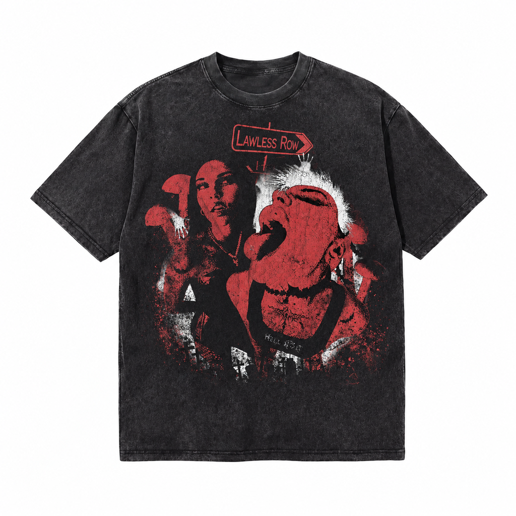 LAWLESSROW Punk Graveyard Portrait Vintage Acid Wash Tee