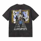 LAWLESSROW Madonna Golden Frame Stairway Back Print Vintage Acid Wash Tee