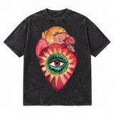 LAWLESSROW All Seeing Anatomical Heart Vintage Acid Wash Tee