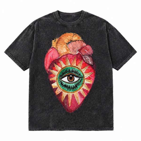 LAWLESSROW All Seeing Anatomical Heart Vintage Acid Wash Tee