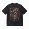 LAWLESSROW Virgin Mary Tarot Skull Rose Vintage Acid Wash Tee
