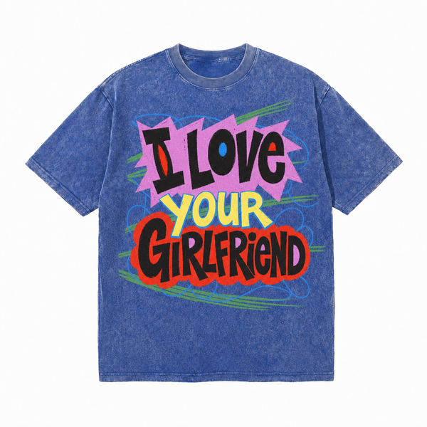 LAWLESSROW I Love Your Girlfriend Comic Pop Vintage Acid Wash Tee