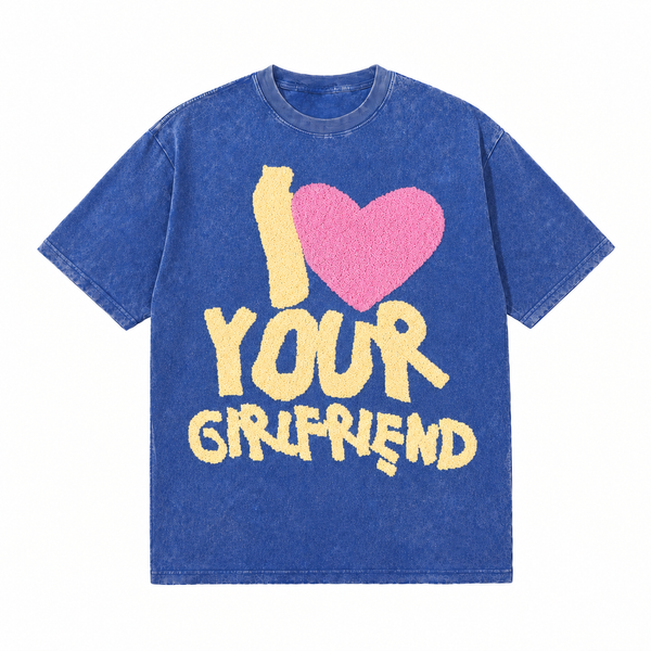 LAWLESSROW I Love Your Girlfriend Furry Texture Vintage Acid Wash Tee