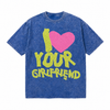 LAWLESSROW I Love Your Girlfriend Lime Furry Heart Vintage Acid Wash Tee