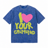 LAWLESSROW I Love Your Girlfriend Lime Furry Heart Vintage Acid Wash Tee