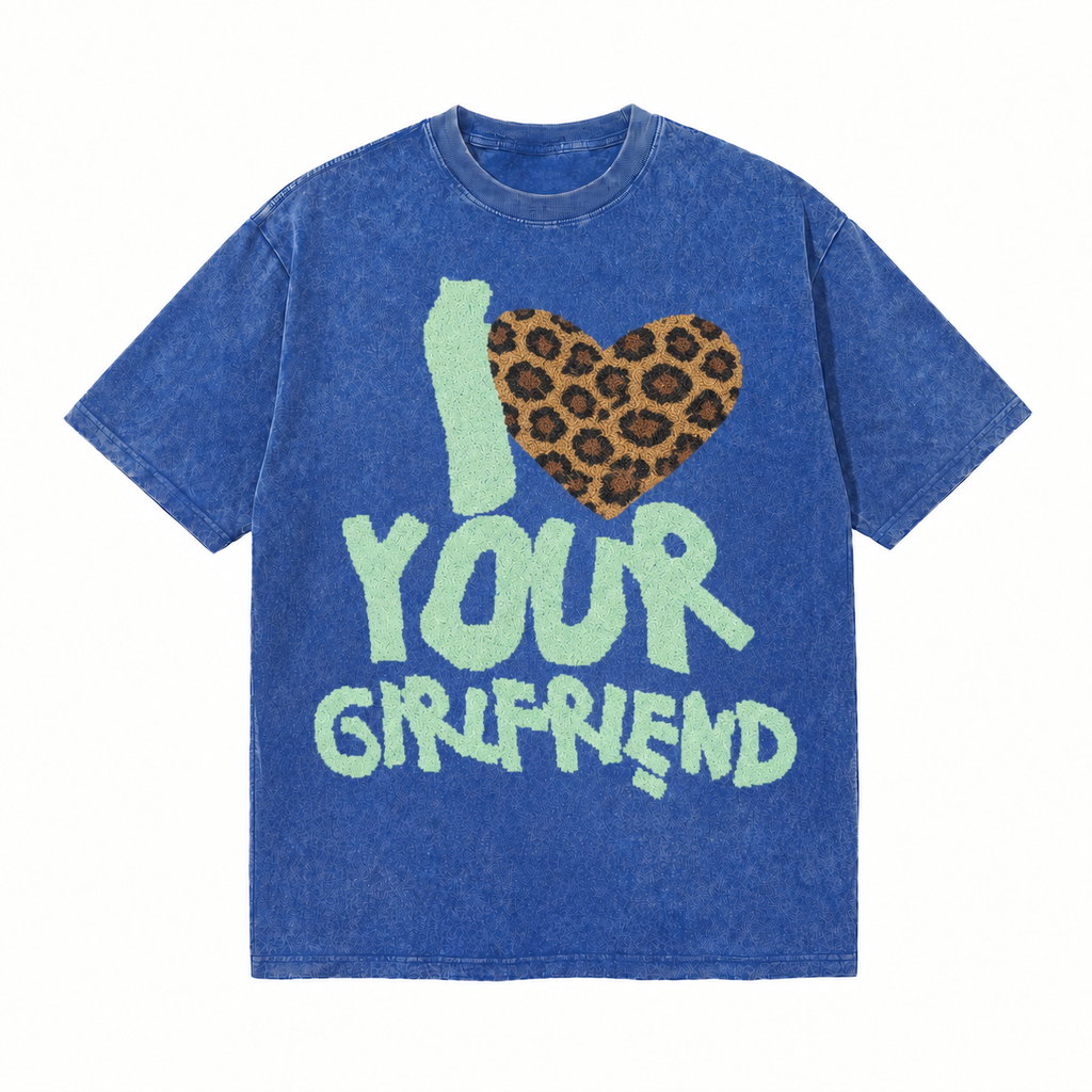 LAWLESSROW I Love Your Girlfriend Leopard Heart Vintage Acid Wash Tee