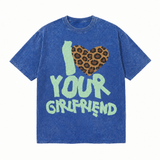 LAWLESSROW I Love Your Girlfriend Leopard Heart Vintage Acid Wash Tee