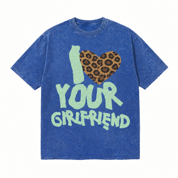 LAWLESSROW I Love Your Girlfriend Leopard Heart Vintage Acid Wash Tee