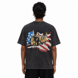 LAWLESSROW Bound Hands American Flag Back Print Vintage Acid Wash Tee