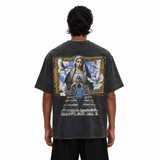 LAWLESSROW Madonna Golden Frame Stairway Back Print Vintage Acid Wash Tee