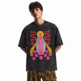 LAWLESSROW Psychedelic Virgin Mary Snake Rose Vintage Acid Wash Tee