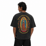 LAWLESSROW Nuestra Señora De Guadalupe Blessed Back Print Vintage Acid Wash Tee