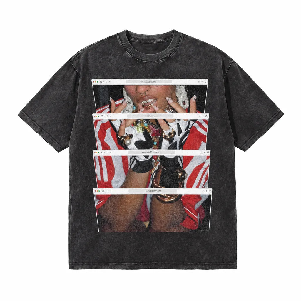 LAWLESSROW Web Window Hip-Hop Portrait Vintage Acid Wash Tee