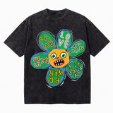 LAWLESSROW Graffiti Flower Face Vintage Acid Wash Tee