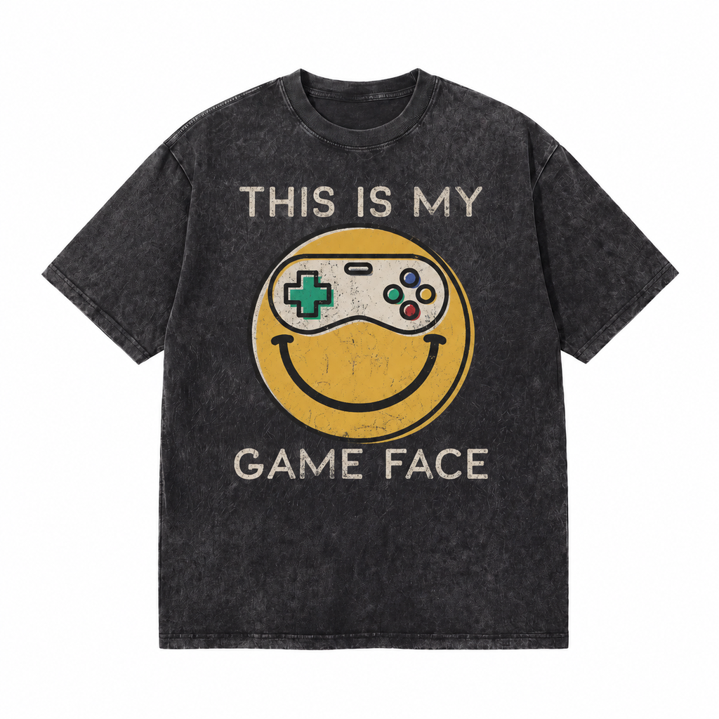 LAWLESSROW This Is My Game Face Smiley Vintage Acid Wash Tee