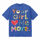LAWLESSROW Your Girl Loves Me More Patchwork Vintage Acid Wash Tee