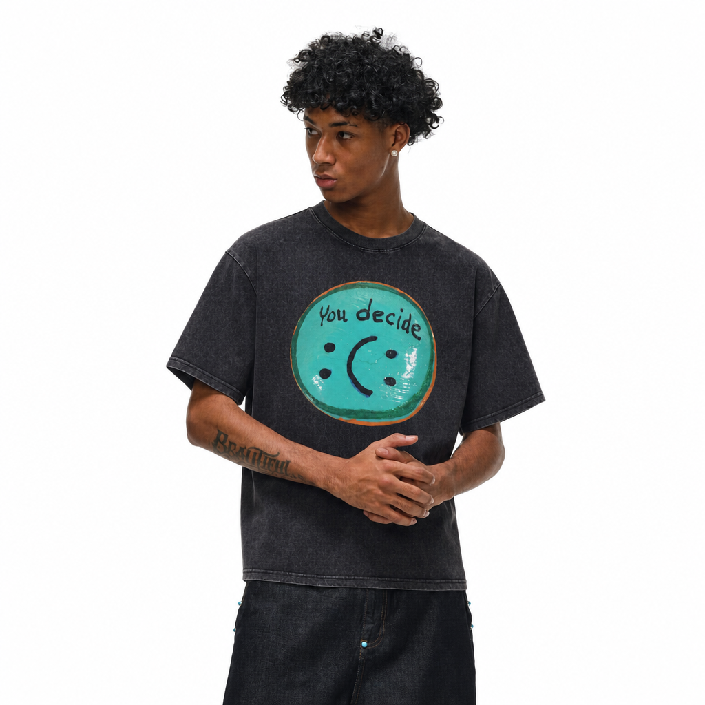 LAWLESSROW You Decide Split Smiley Vintage Acid Wash Tee