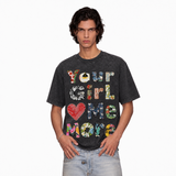 LAWLESSROW Your Girl Loves Me More Patchwork Vintage Acid Wash Tee