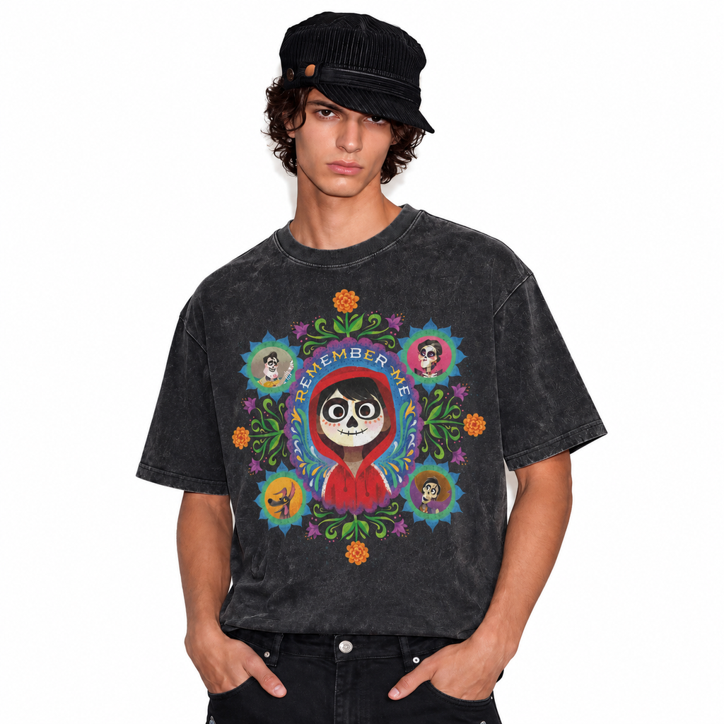 LAWLESSROW Remember Me Day Of The Dead Mandala Vintage Acid Wash Tee