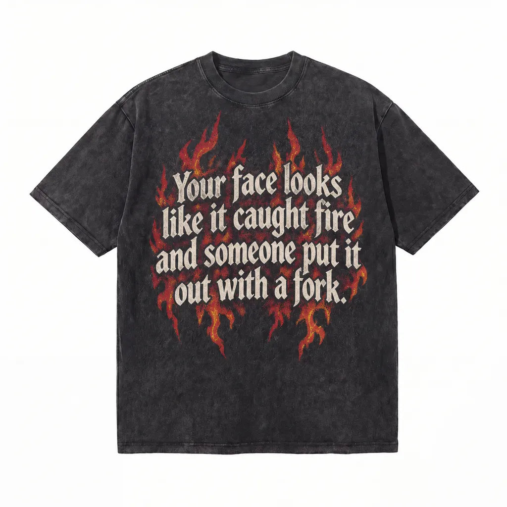 LAWLESSROW Vintage Fire Slogan Vintage Acid Wash Tee