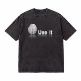 LAWLESSROW Use It Brain Minimalist Vintage Acid Wash Tee
