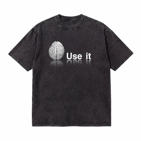 LAWLESSROW Use It Brain Minimalist Vintage Acid Wash Tee