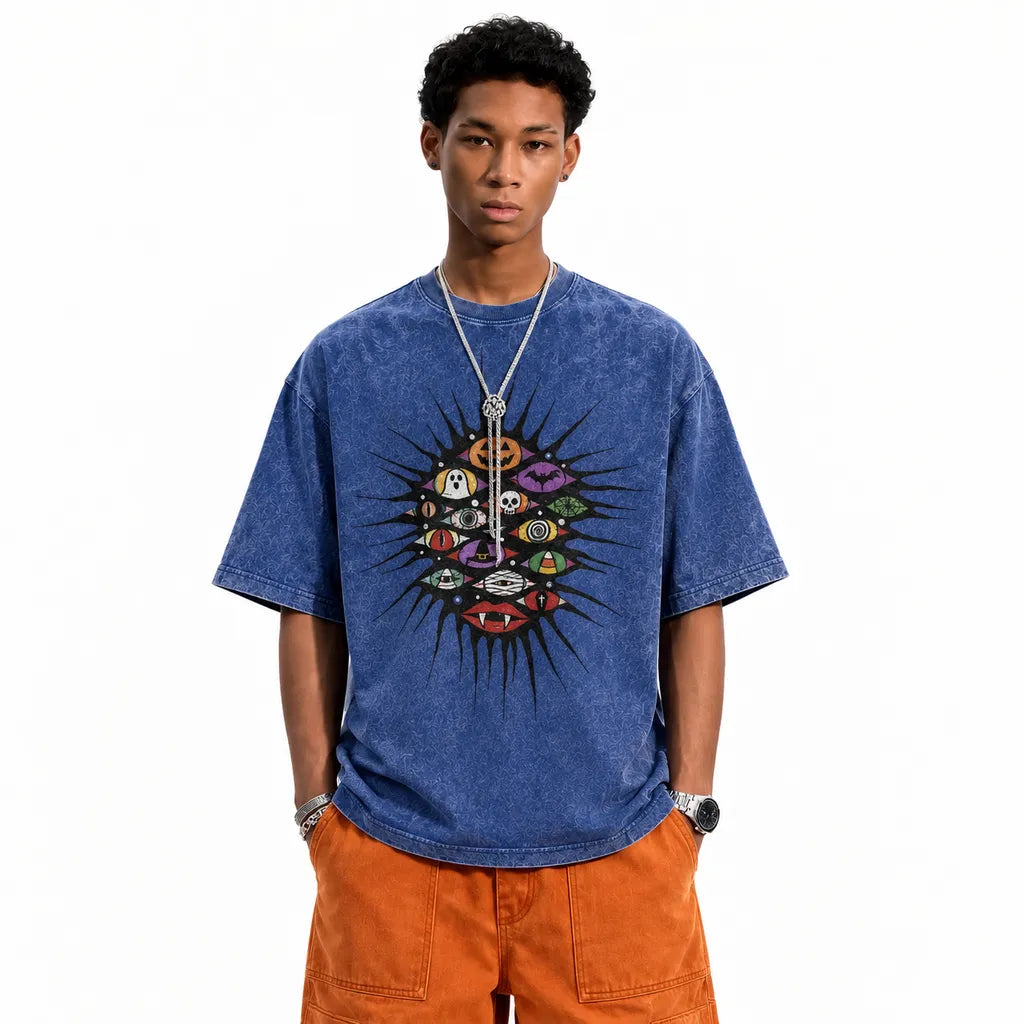 LAWLESSROW Spooky Mix Halloween Vintage Acid Wash Graphic Tee