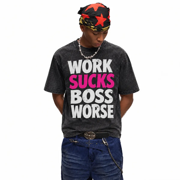 LAWLESSROW Work Sucks Boss Worse Vintage Acid Wash Tee - hover