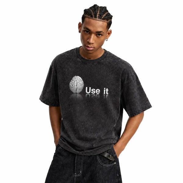 LAWLESSROW Use It Brain Minimalist Vintage Acid Wash Tee - hover