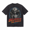 LAWLESSROW Believe In The Unseen Alien Gun Outer Space Planet Oval Grunge Collage Vintage Tee