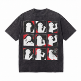 LAWLESSROW 9 Panel Sequential Comic Self Destruction Block Figure Red Black Collage Vintage Tee
