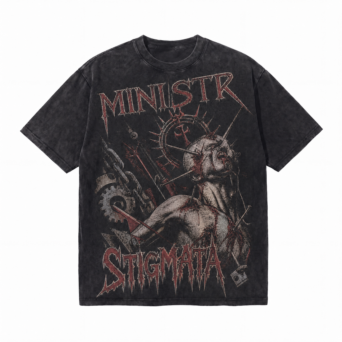 Lawless Row “Ministry Stigmata” Washed Black Oversized Tee