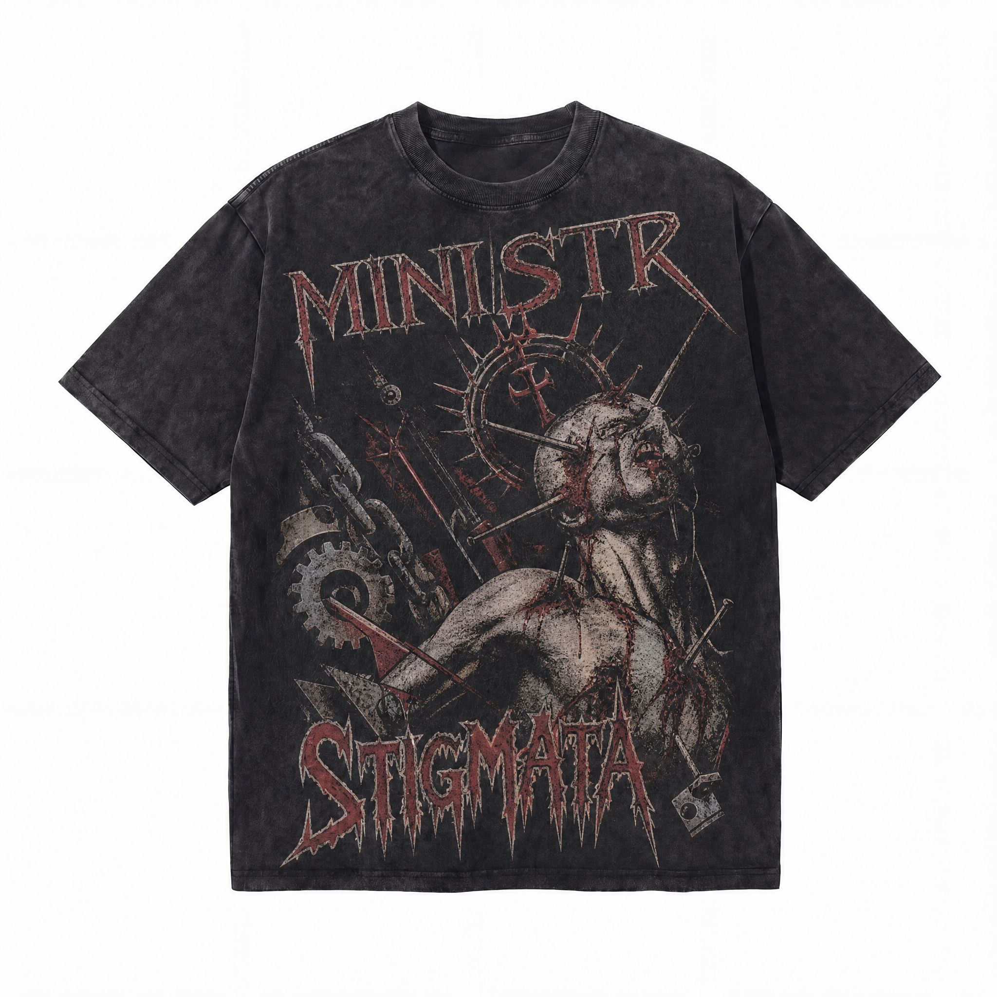 Lawless Row “Ministry Stigmata” Washed Black Oversized Tee