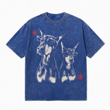 LAWLESSROW Cool Dobermans Star Vintage Acid Wash Tee