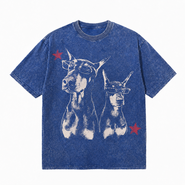 LAWLESSROW Cool Dobermans Star Vintage Acid Wash Tee